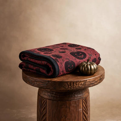Burgundy Pumpkin Halloween Reversible Cotton Blanket