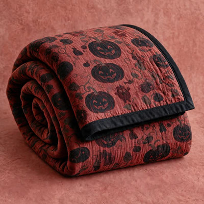 Burgundy Pumpkin Halloween Reversible Cotton Blanket