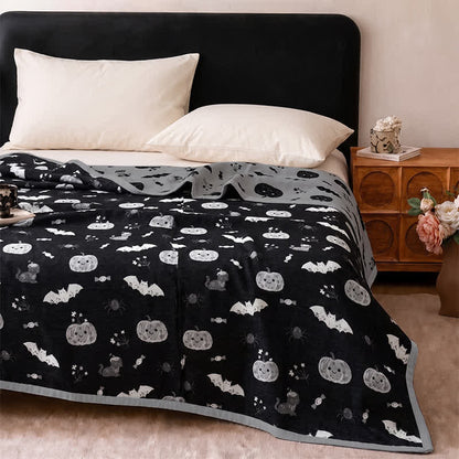 Cute Halloween Pumpkin Bat Reversible Cotton Blanket