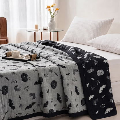 Cute Halloween Pumpkin Bat Reversible Cotton Blanket