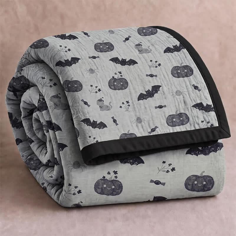Cute Halloween Pumpkin Bat Reversible Cotton Blanket