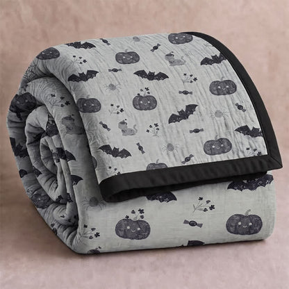 Cute Halloween Pumpkin Bat Reversible Cotton Blanket