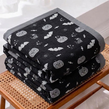 Cute Halloween Pumpkin Bat Reversible Cotton Blanket