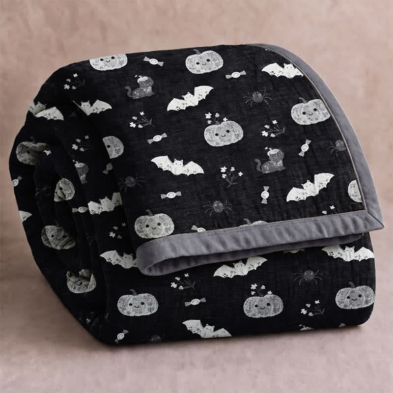 Cute Halloween Pumpkin Bat Reversible Cotton Blanket