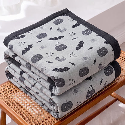 Cute Halloween Pumpkin Bat Reversible Cotton Blanket