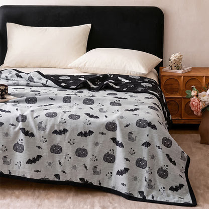 Cute Halloween Pumpkin Bat Reversible Cotton Blanket
