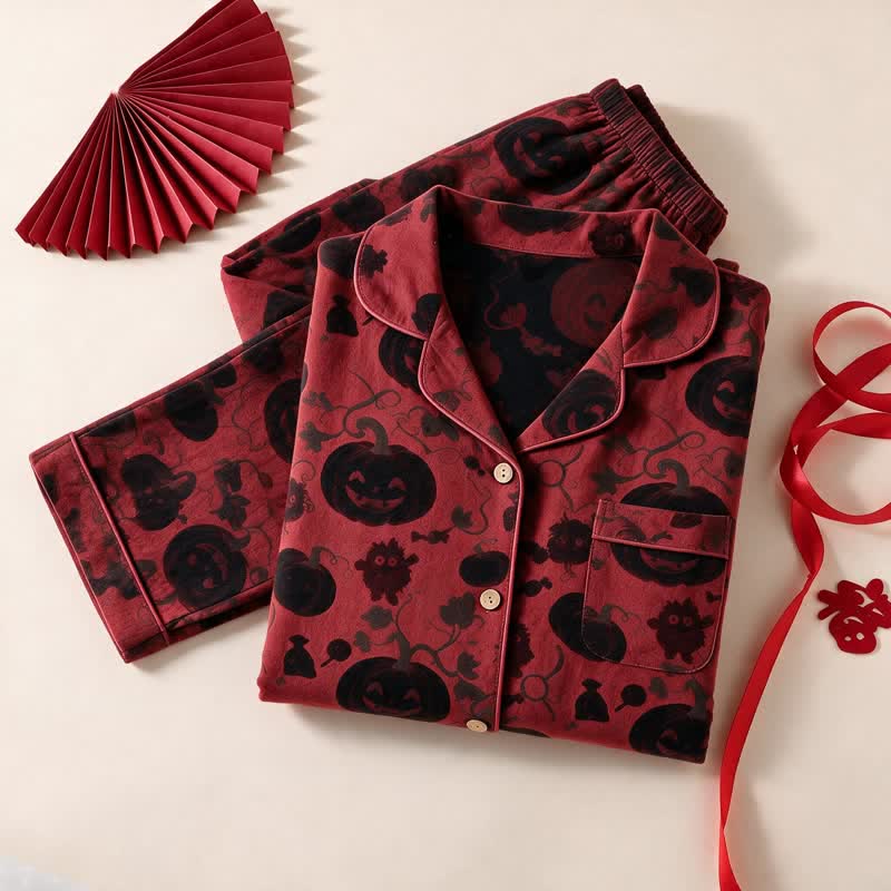 Red Pumpkin Monster Cotton Loungewear Set