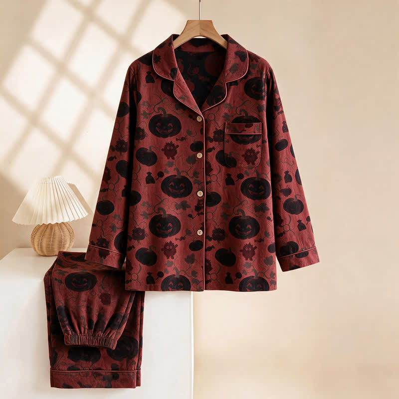 Red Pumpkin Monster Cotton Loungewear Set