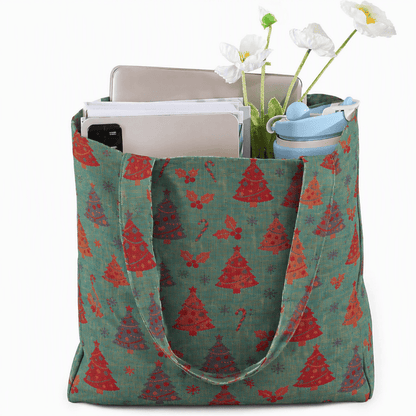 Christmas Tree Cotton Tote Shoulder Bag