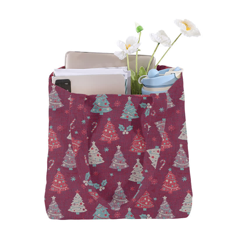 Christmas Tree Cotton Tote Shoulder Bag