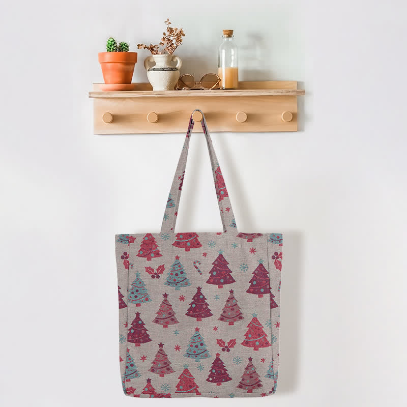Christmas Tree Cotton Tote Shoulder Bag