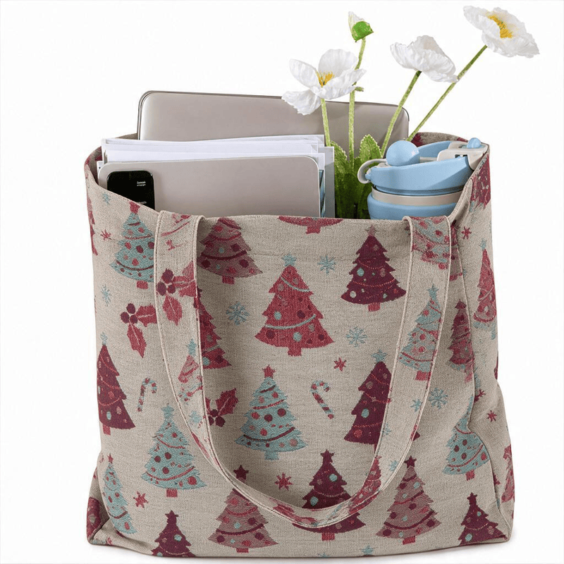 Christmas Tree Cotton Tote Shoulder Bag