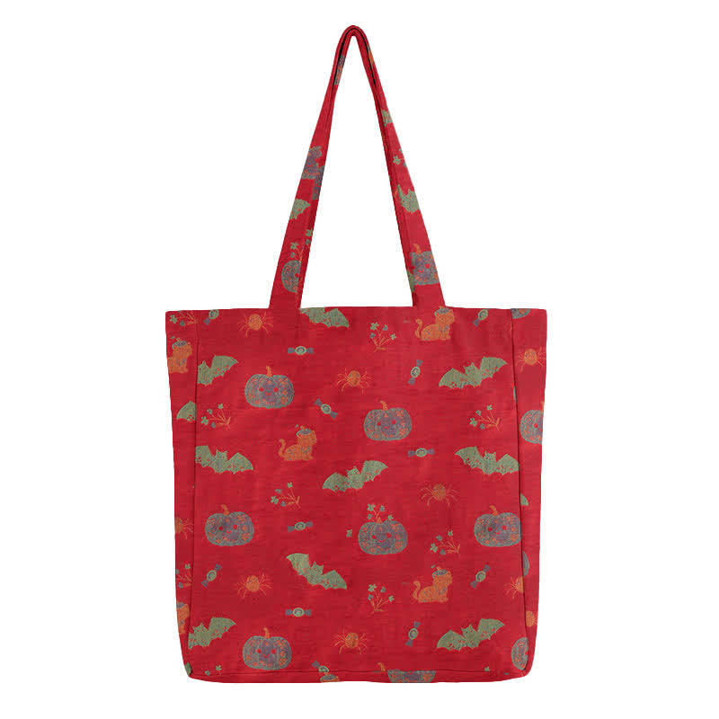 Halloween Pumpkin Bat Cotton Tote Shoulder Bag