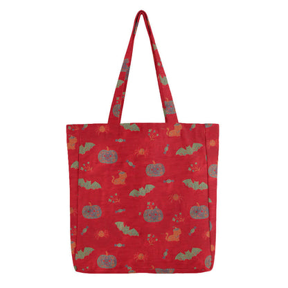 Halloween Pumpkin Bat Cotton Tote Shoulder Bag