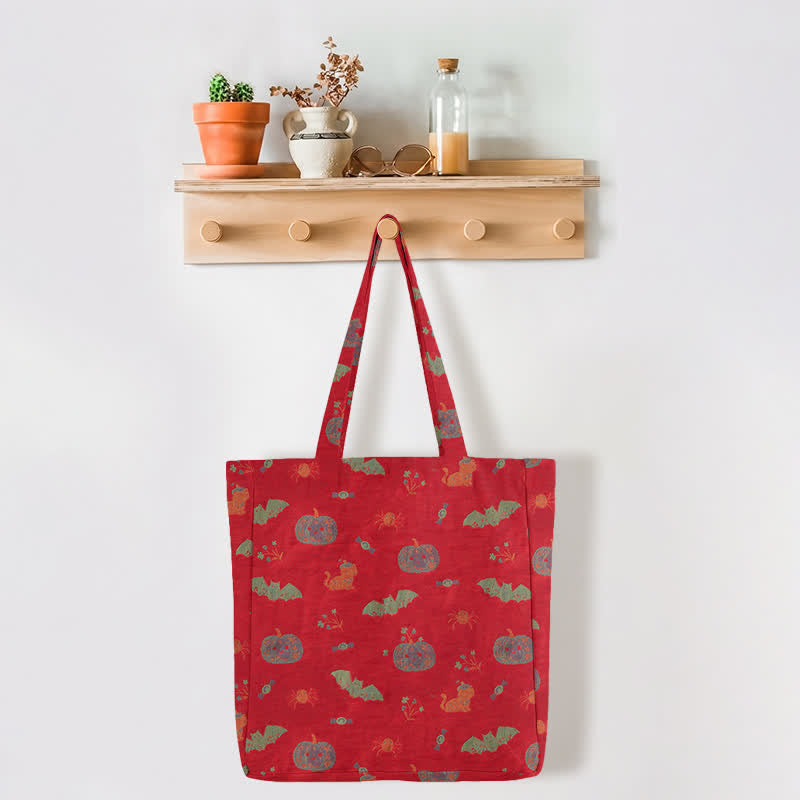 Halloween Pumpkin Bat Cotton Tote Shoulder Bag