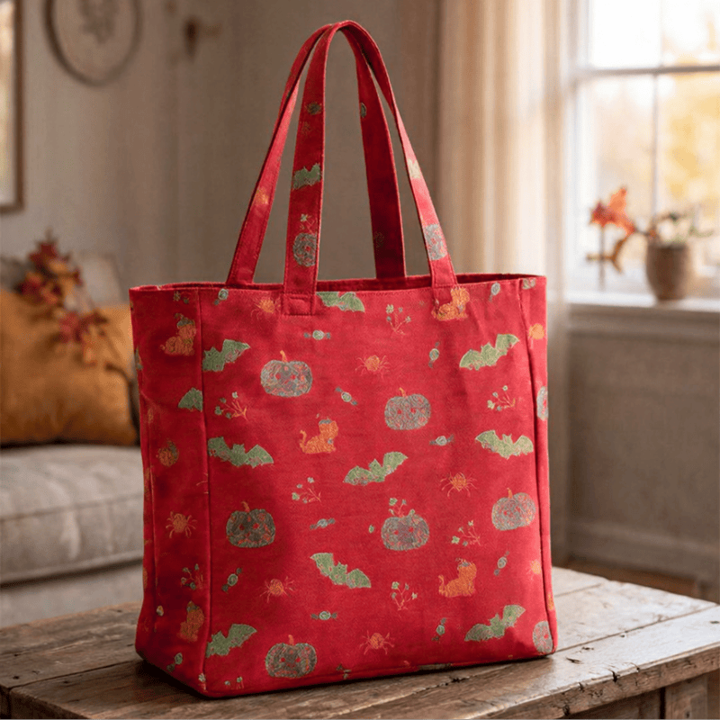 Halloween Pumpkin Bat Cotton Tote Shoulder Bag