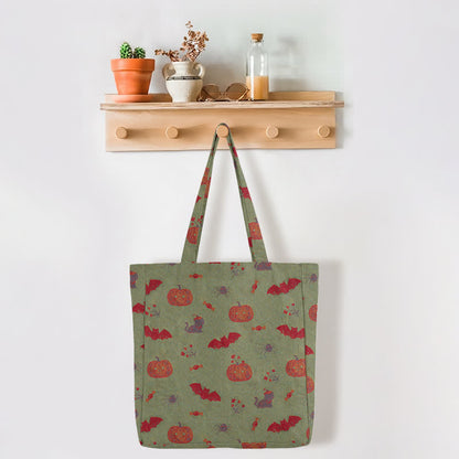 Halloween Pumpkin Bat Cotton Tote Shoulder Bag