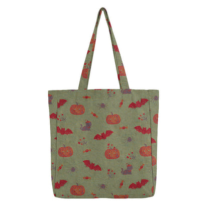 Halloween Pumpkin Bat Cotton Tote Shoulder Bag