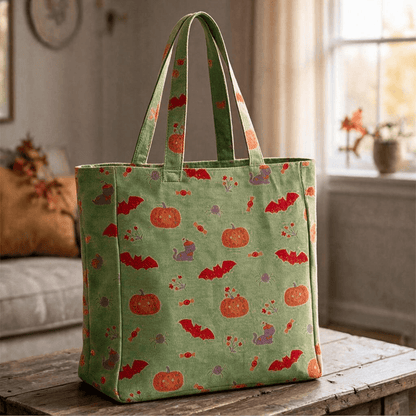 Halloween Pumpkin Bat Cotton Tote Shoulder Bag