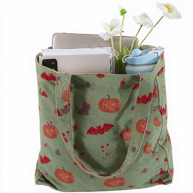 Halloween Pumpkin Bat Cotton Tote Shoulder Bag