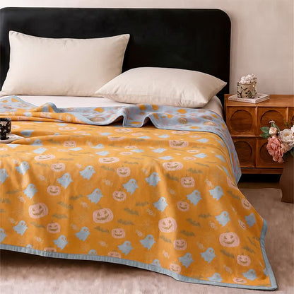 Reversible Halloween Pumpkin Ghost Cotton Blanket