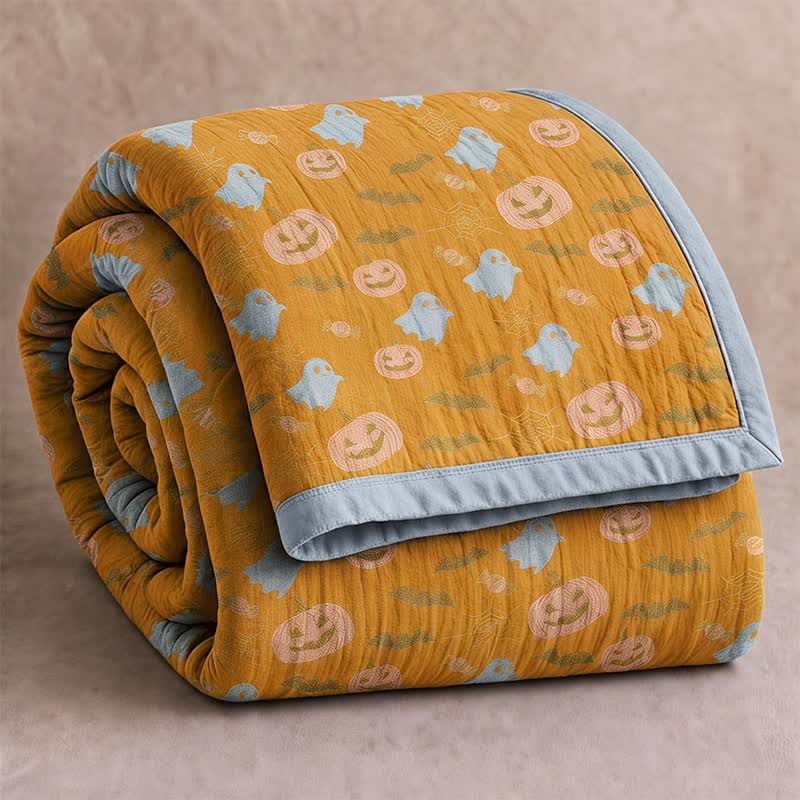 Reversible Halloween Pumpkin Ghost Cotton Blanket