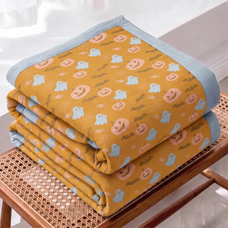 Reversible Halloween Pumpkin Ghost Cotton Blanket