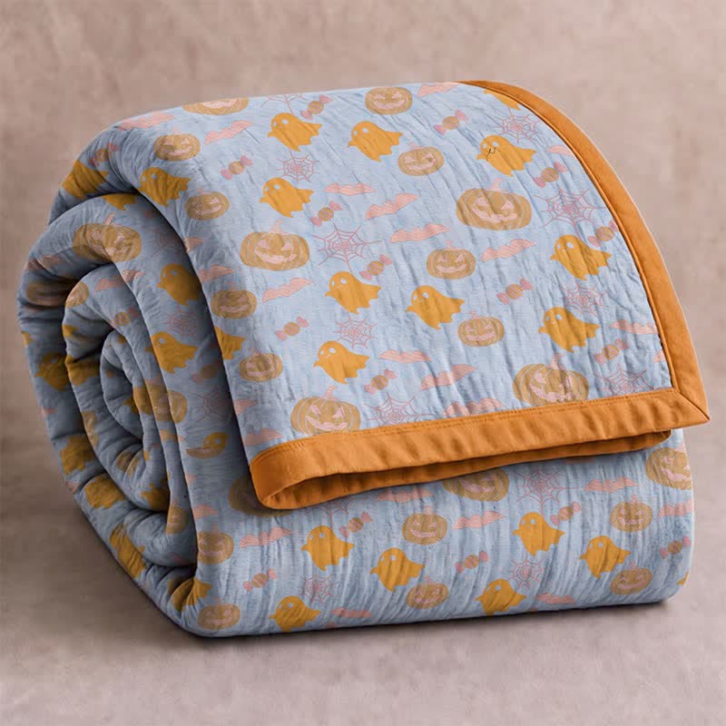 Reversible Halloween Pumpkin Ghost Cotton Blanket