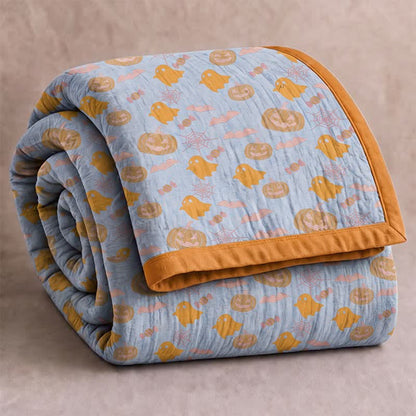 Reversible Halloween Pumpkin Ghost Cotton Blanket
