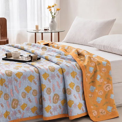 Reversible Halloween Pumpkin Ghost Cotton Blanket