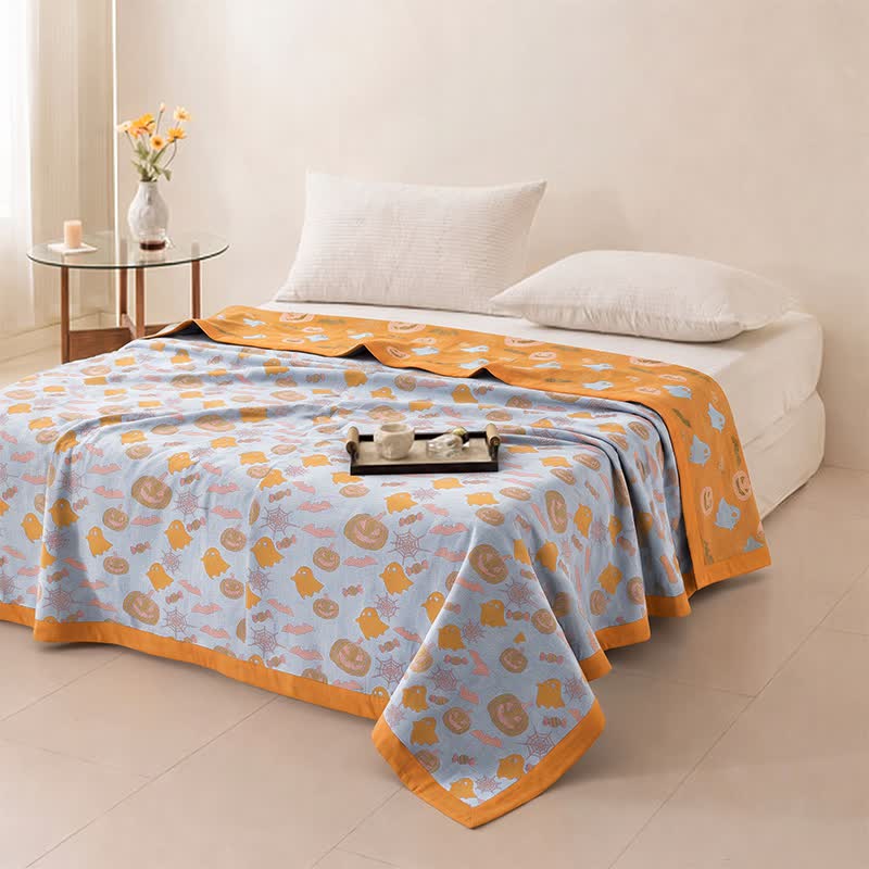 Reversible Halloween Pumpkin Ghost Cotton Blanket