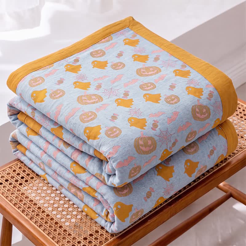 Reversible Halloween Pumpkin Ghost Cotton Blanket