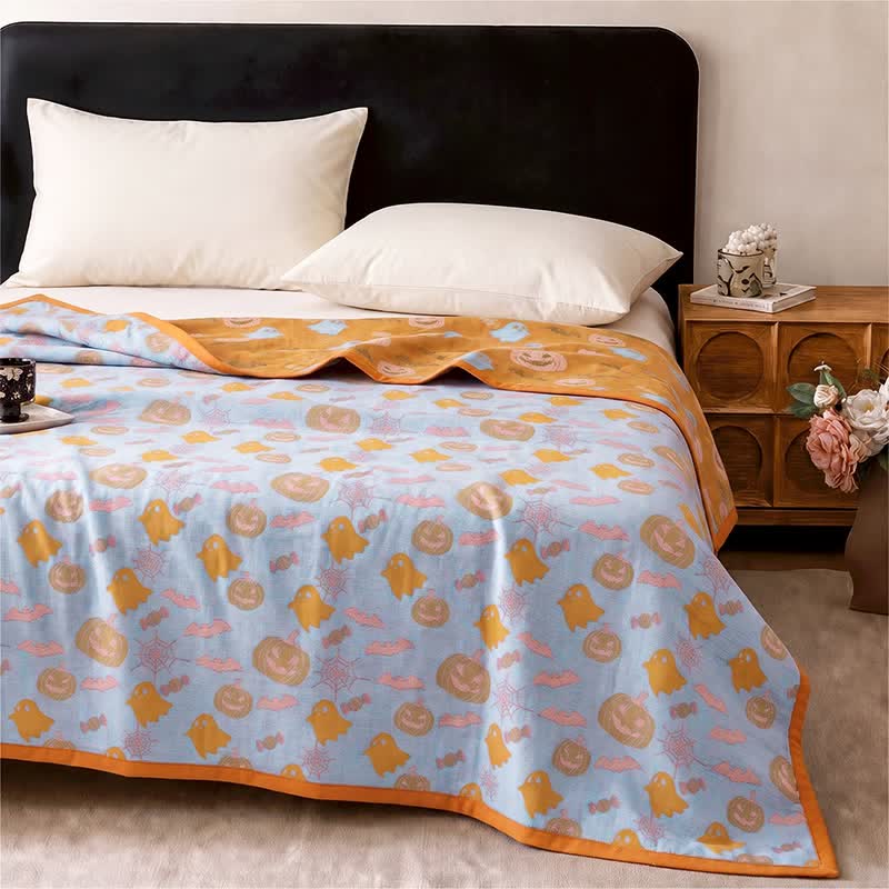 Reversible Halloween Pumpkin Ghost Cotton Blanket