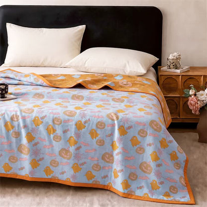 Reversible Halloween Pumpkin Ghost Cotton Blanket