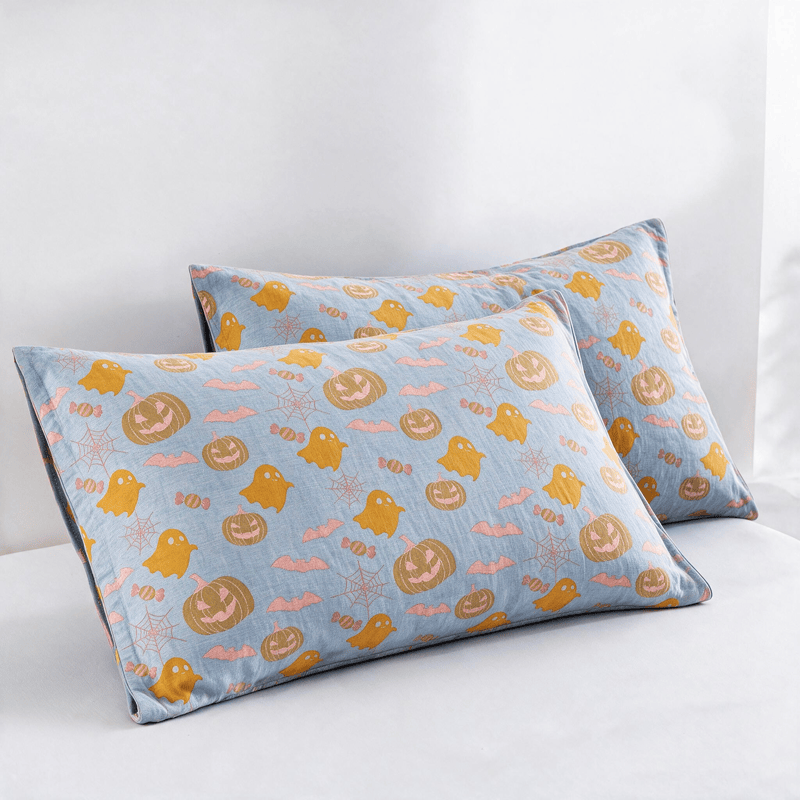 Reversible Halloween Pumpkin Ghost Cotton Blanket