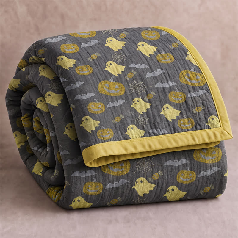 Reversible Halloween Pumpkin Ghost Cotton Blanket