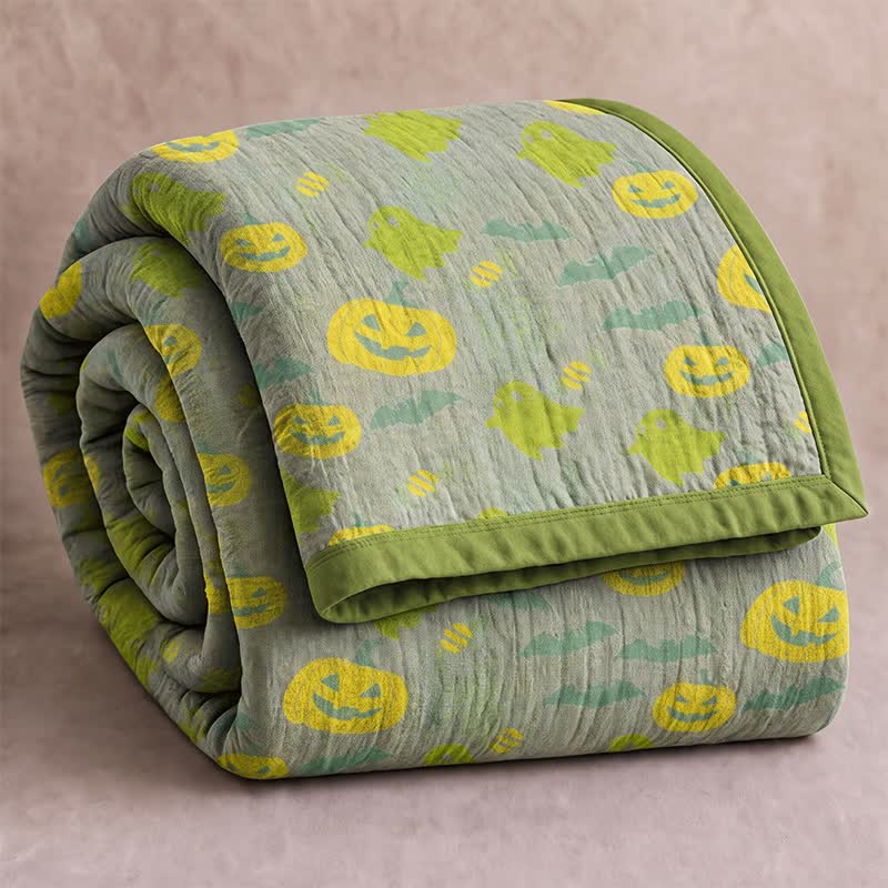 Reversible Halloween Pumpkin Ghost Cotton Blanket