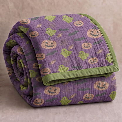 Reversible Halloween Pumpkin Ghost Cotton Blanket