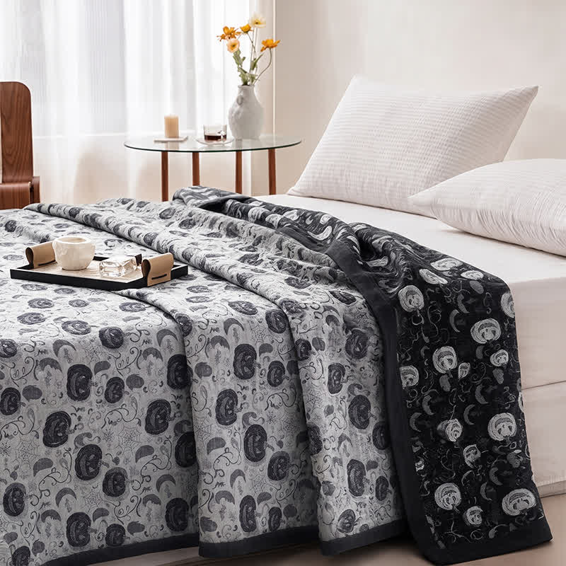 Halloween Pumpkin Ghost Reversible Cotton Blanket