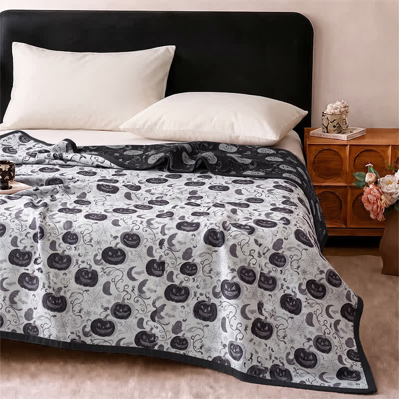 Halloween Pumpkin Ghost Reversible Cotton Blanket