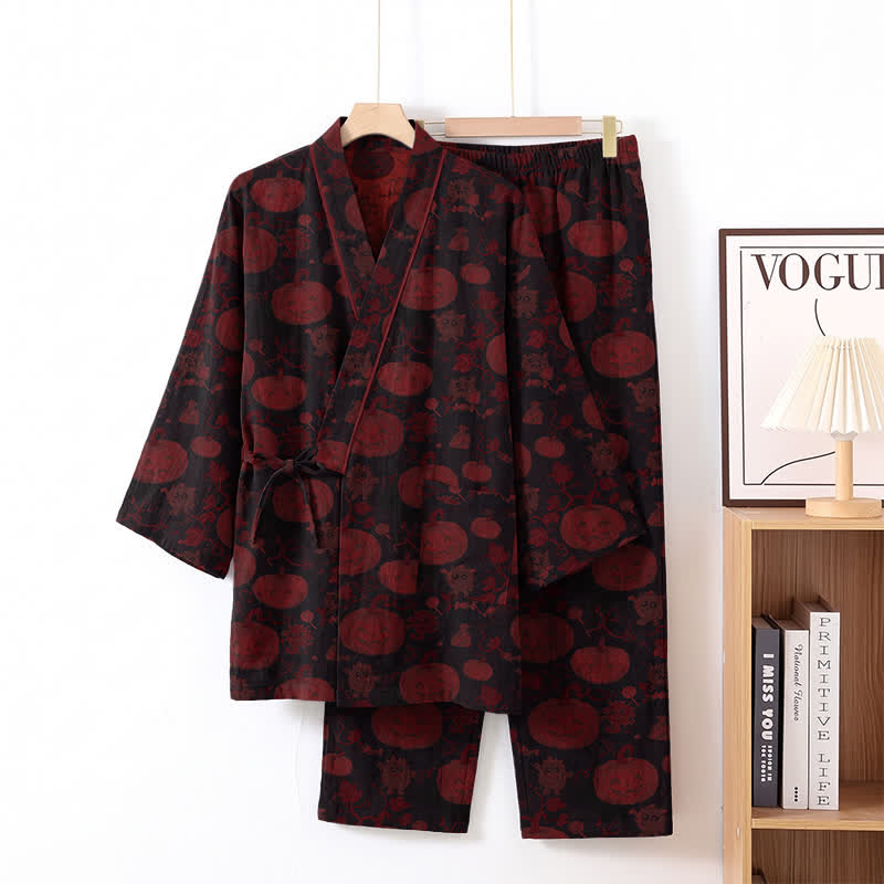 Halloween Pumpkin Cotton Kimono Pajama Set