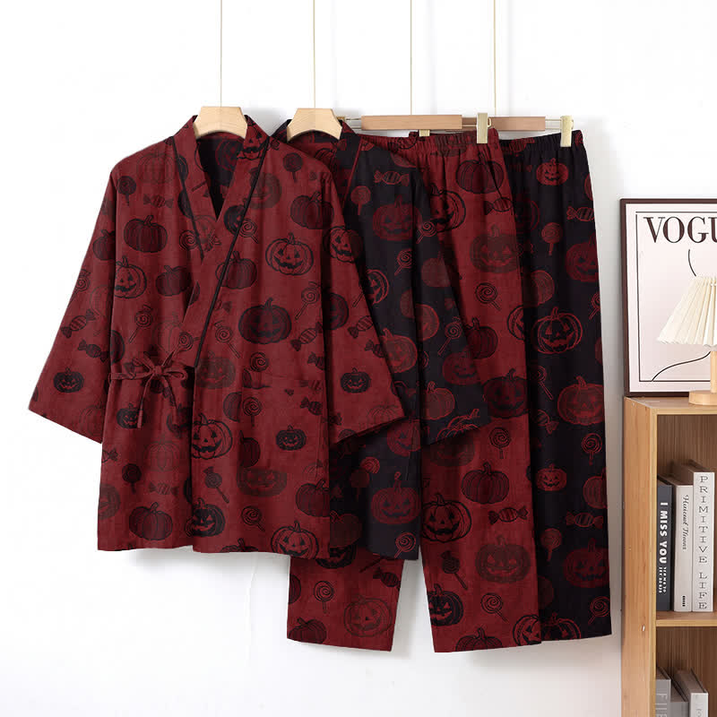 Halloween Pumpkin Cotton Kimono Pajama Set