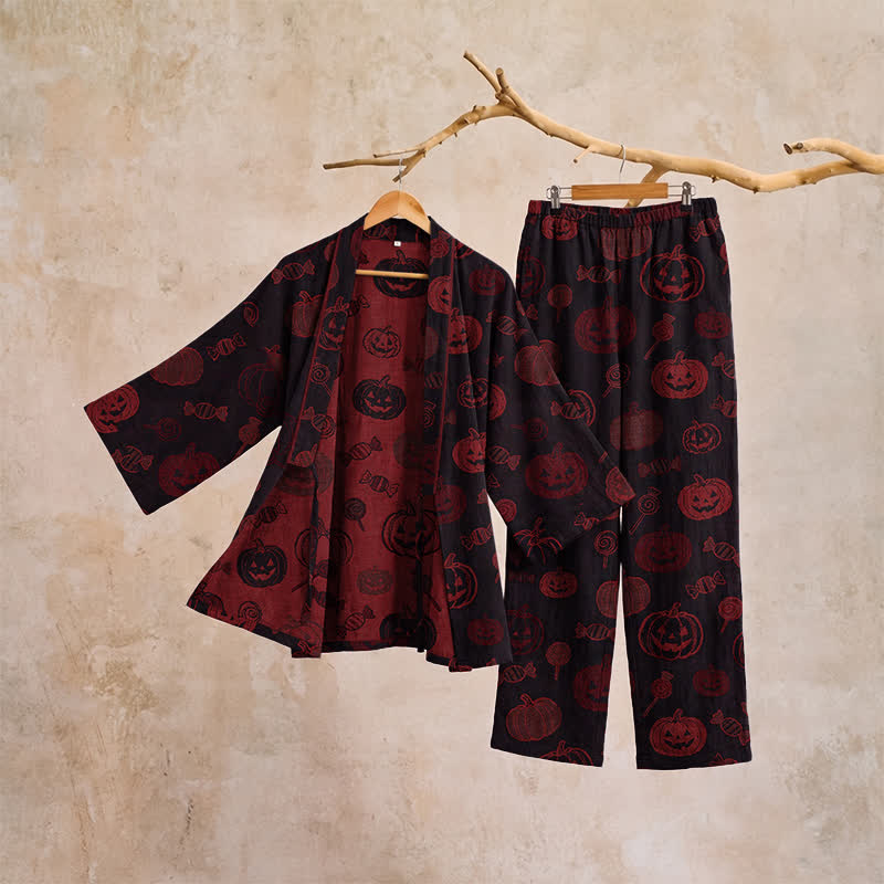 Halloween Pumpkin Cotton Kimono Pajama Set