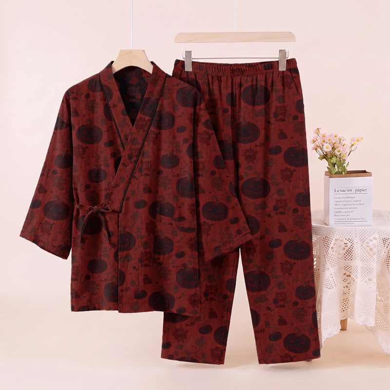 Halloween Pumpkin Cotton Kimono Pajama Set