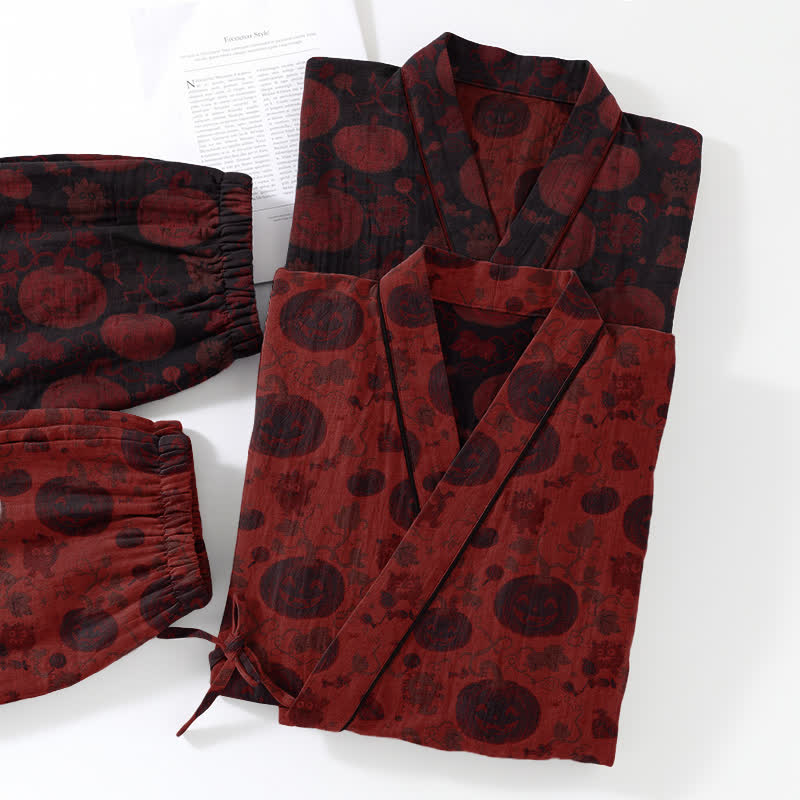 Halloween Pumpkin Cotton Kimono Pajama Set