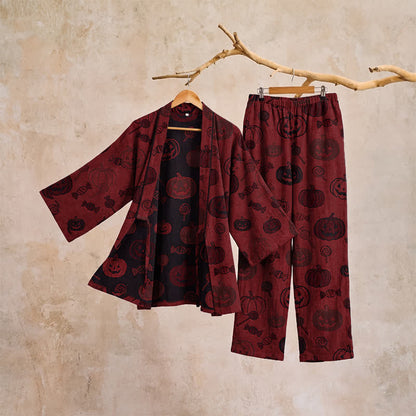 Halloween Pumpkin Cotton Kimono Pajama Set