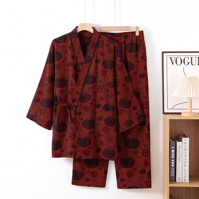 Halloween Pumpkin Cotton Kimono Pajama Set