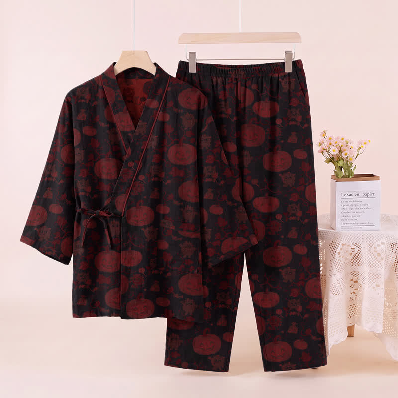Halloween Pumpkin Cotton Kimono Pajama Set