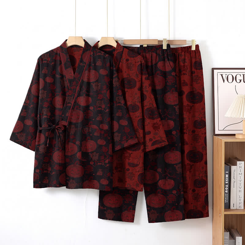 Halloween Pumpkin Cotton Kimono Pajama Set
