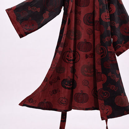 Red-Black Halloween Monster Cotton Kimono Robe